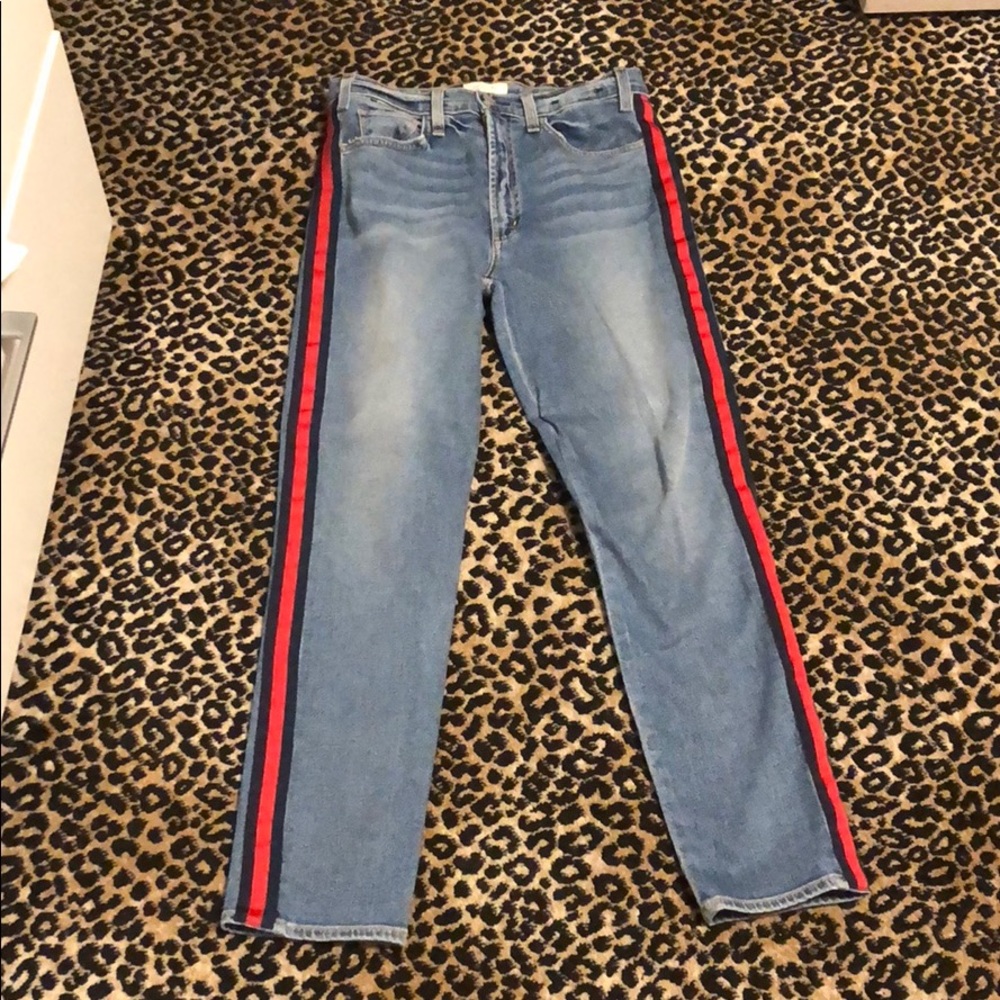 MC GUIRE blue jeans with navy&red side stripes 28
